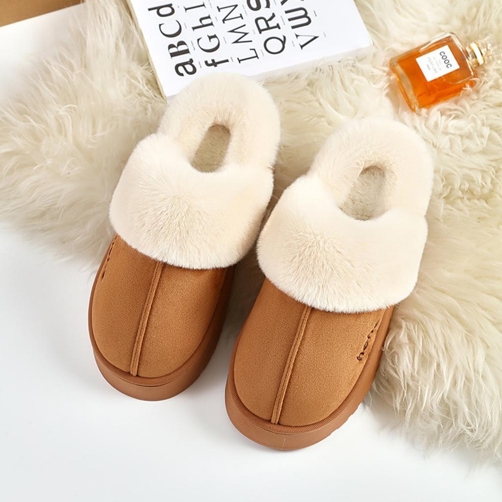 Winter Velvet Thickened Cotton Slippers for Women, Anti Slip and Warm for External Wear, Household Slippers for Indoor Use, Winter Cotton Slippers