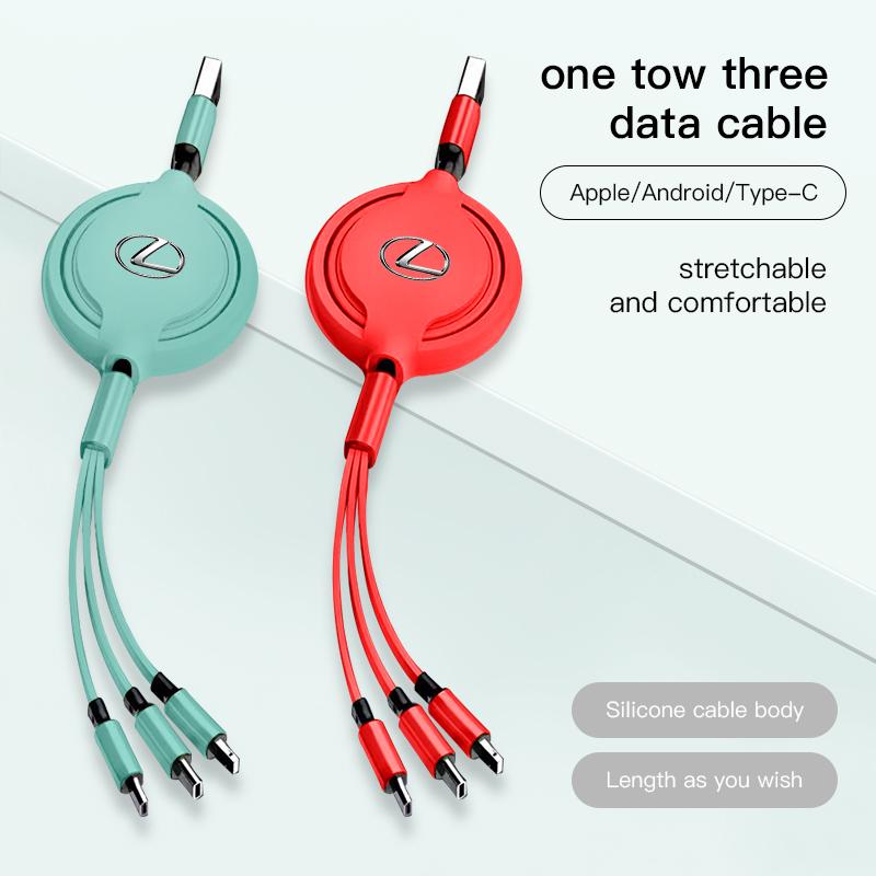 Car Interior 3 In 1 Micro USB Type C Fast Charging Cable For Lexus F SPORT ES RX NX LS UX LM LX GX LC RZ IS CT GS RC HS SC TX LB