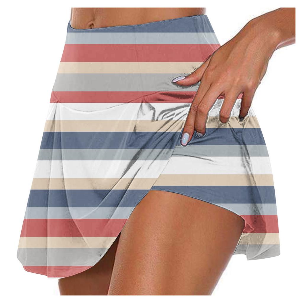 Women's Athletic Stretchy Pleated Tennis Skirts Run Yoga Inner Shorts Elastic Sports Golf Skorts