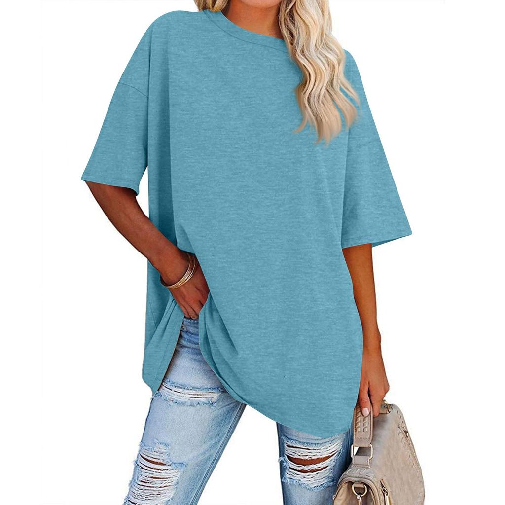 Womens' Fashionable And Casual Solid-color Basic Round-neck Short-sleeved Top