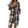 Women Spring Fall Coat with Hood Plaid Printing Loose Mid Length Long