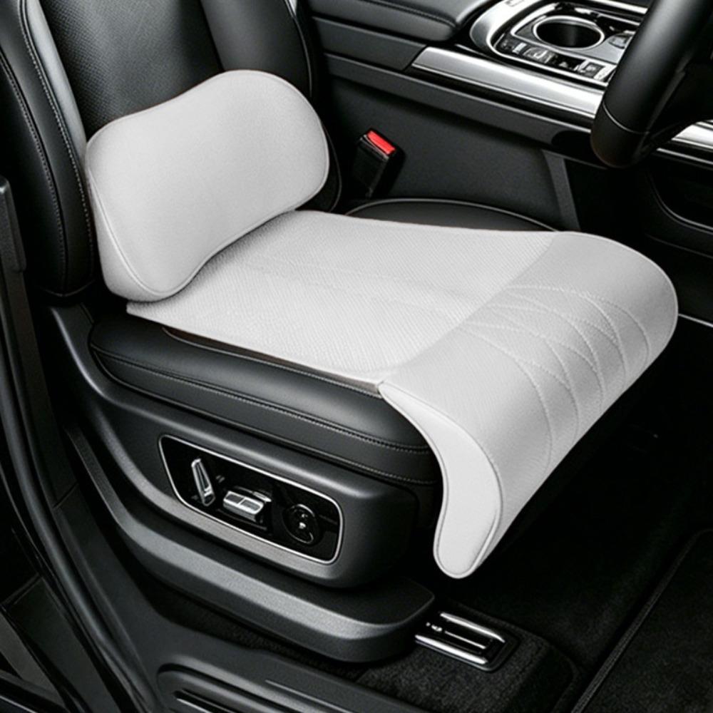 Leather Integrated Lumbar Leg Support Mat Memory Foam Extended Seat Cushion  Vehicle Universal