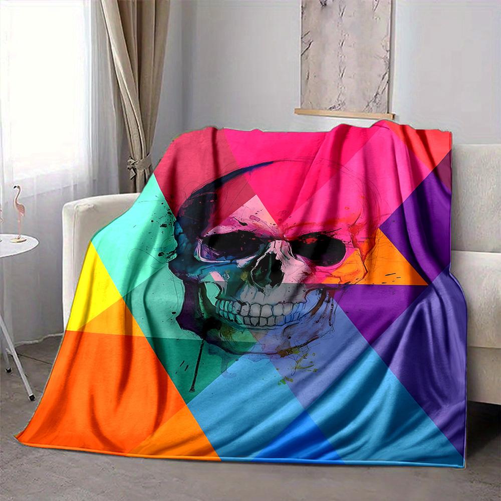 1pc Skull Spectrum Blanket, Lightweight Flannel Throw Blanket For Sofa, Bed, Travel, Camping, Living Room, Office, Couch, Chair, And Bed