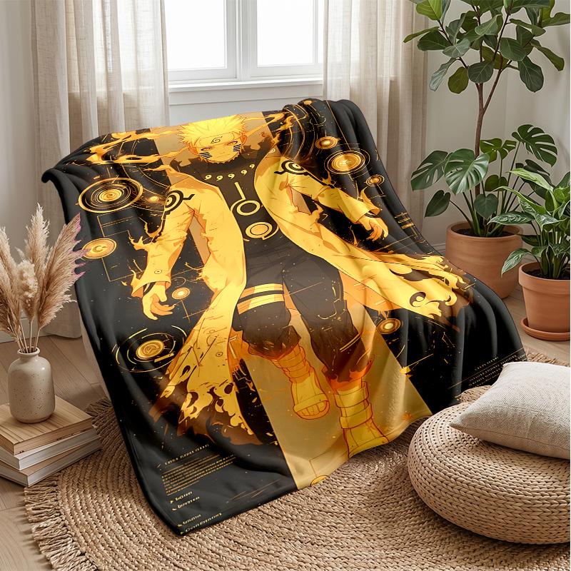 Naruto Uzumaki Printed Flannel Blanket Skin Friendly Warm Decorative Throw for Indoor Couch Bed Daily Use
