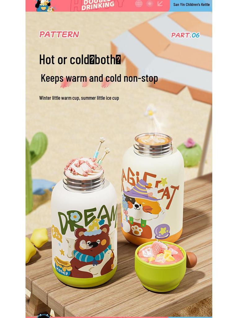 316 Stainless Steel Cartoon Flip-Top Children's Thermos - Portable Double Drink Water Bottle for Students