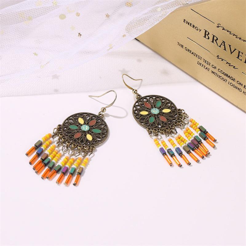 RUI RUI YU женские винтажные серьги в этническом стиле красочные резные бусины с кисточками полые кулоны ювелирные украшения