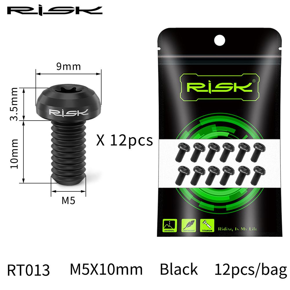 RISK M5x10mm Disk Brake Rotor Bolt T25 Torx Titanium Alloy Bicycle Part MTB Mountain Bike Brake Rotor Fixing Ti Screw 12PCS/Set