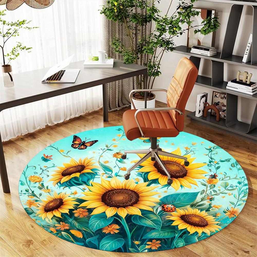 1PC sunflowers butterflies Office Round Area Rug, Under Office Chairs Bedroom Living Room Home Decor, Carpet for Office -1110095