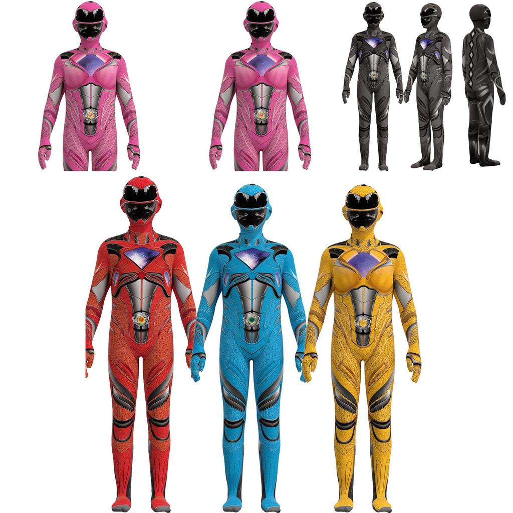 Kids Mighty Morphin Power Rangers Costume Jumpsuit For Halloween Or Cosplay Parties