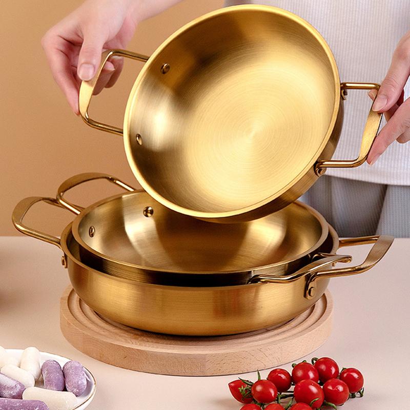 Нержавеющая сталь миска для рамена с двойной ручкой, тарелки для морепродуктов, корейские миски для лапши, ресторан, кемпинг, золотая кастрюля