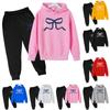 Kids' Plush Long Sleeve Long Pants Loose Pullover Bow Print Hoodie Set