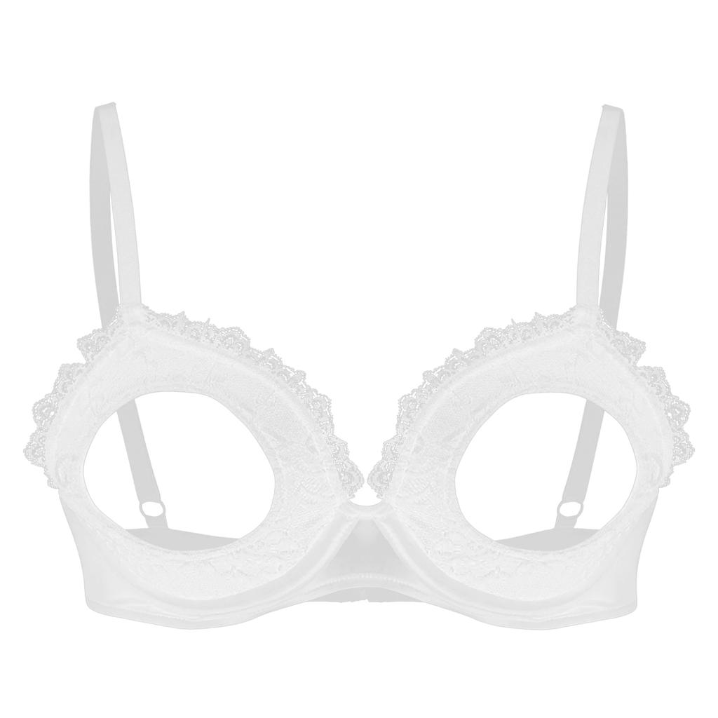 Womens Sexy Open Nipples Lingerie Lace Trim Hollow Out Adjustable Straps Bra Tops