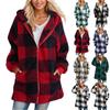 Women's Casual Plush Long Sleeve Plaid Hooded Zipper with Pocket Loose Coat