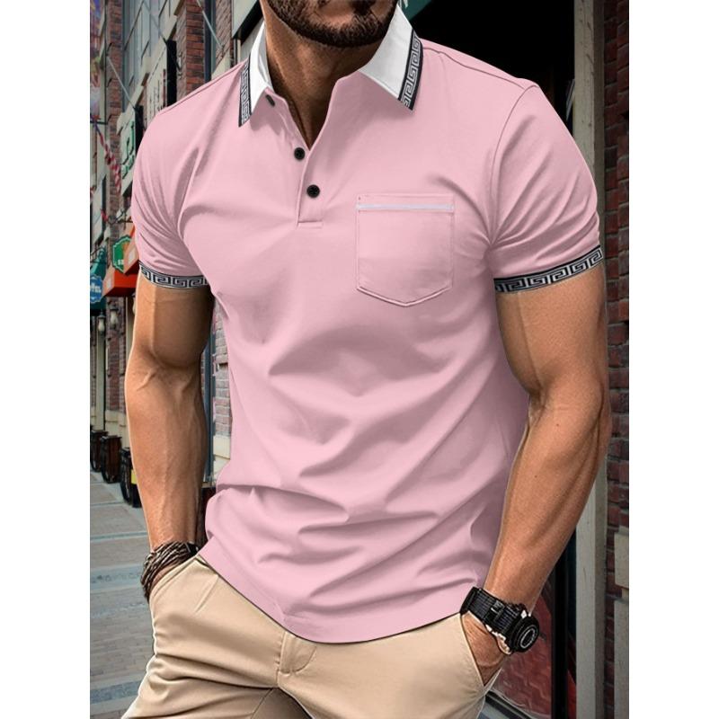 Мужская летняя рубашка поло с принтом, воротником и карманом на пуговицах для мужчин, спортивные рубашки поло с коротким рукавом