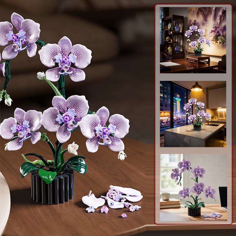 619Pcs Orchid Flower Bouquet Vase Model Bricks Set New Idea Home Decoration Holiday Gifts Building Blocks Ornament