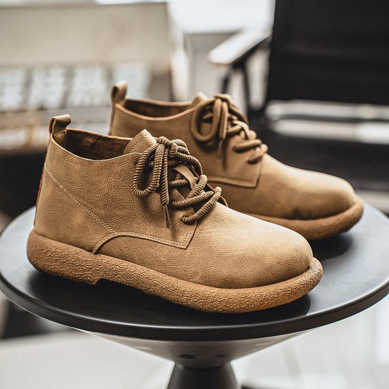 Повседневная кожаная обувь мужская Новая Ретро Британский стиль Обувь с большой головой Мягкая подошва Низкий верх Модная кожаная обувь мужская Мужская повседневная обувь
