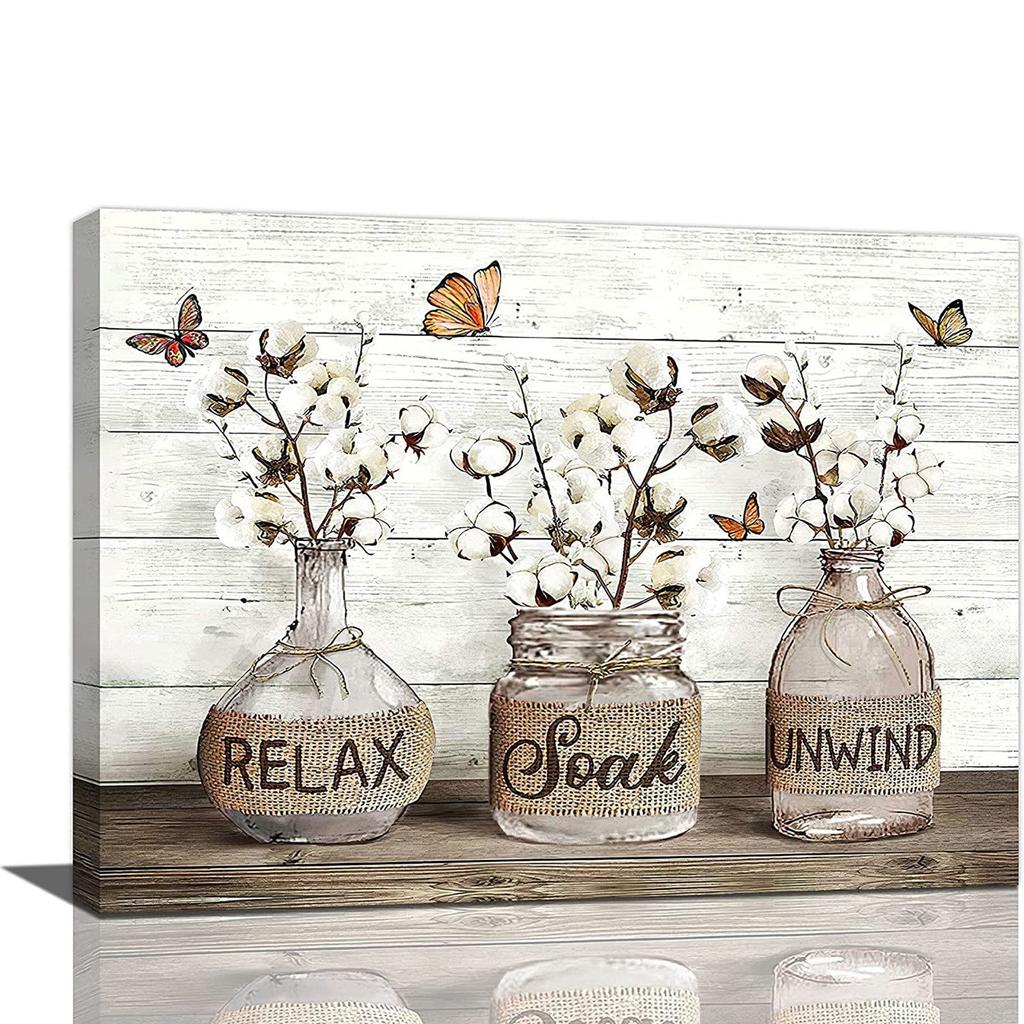 Декор для ванной комнаты, настенное искусство, деревенский хлопок, картины, печать на холсте, расслабляющая вывеска, расслабляющий знак, произведение искусства, современный домашний декор в рамке, готовый повесить