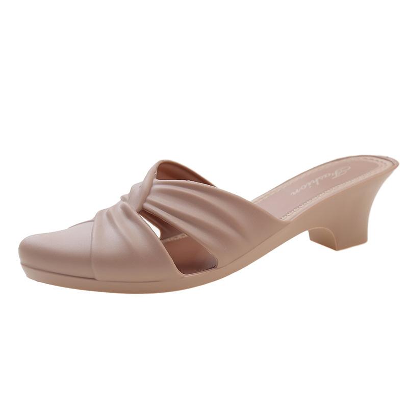 Летние новые женские тапочки на высоком каблуке, модные женские повседневные тапочки с острым носком, пляжные тапочки для студенток, которые можно носить на улице