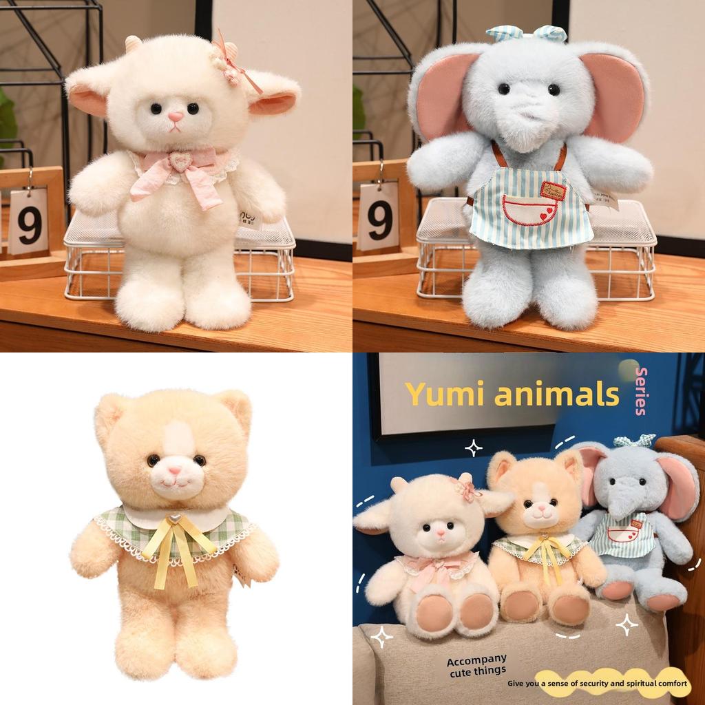 Plush Sheep Elephant Toys With Striped Apron And Bow Decoration For Gift Kids