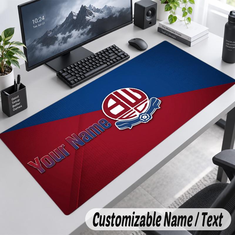 Custom Name Text Mouse Pad Bolton Wanderers FC Personalized Desk Pad For Work And Gaming