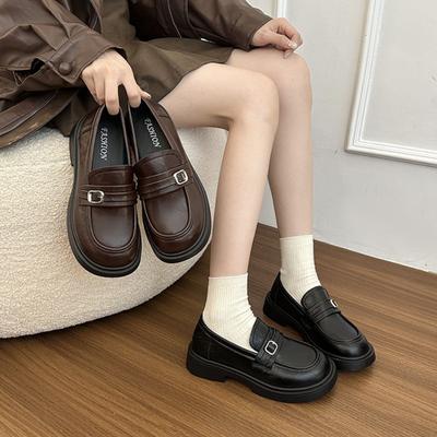 Коричневые ретро туфли на плоской подошве с увеличением высоты, маленькие кожаные туфли для женской весны и осени, новые лоферы на одной педали