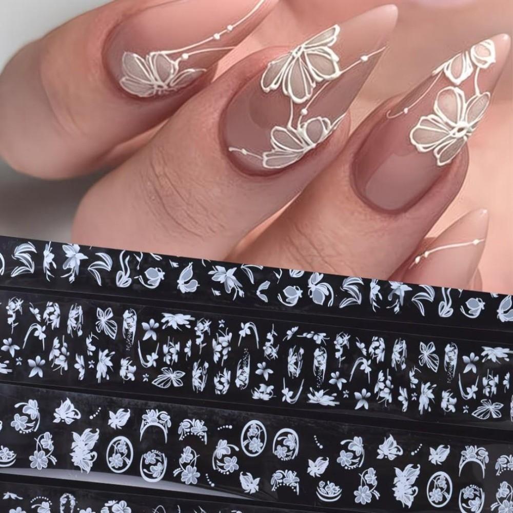 Laser Nail Stickers Black White Nail Decals Fashion Manicure Decals  Manicure DIY