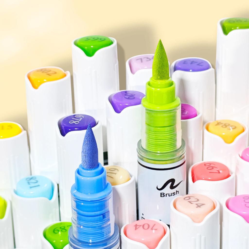 Xiaomi GuangNa 60-168 Colors Dual Tip Acrylic Brush Markers Set, Assorted Pro Color Series Automatic Ink Control System Art Markers Set