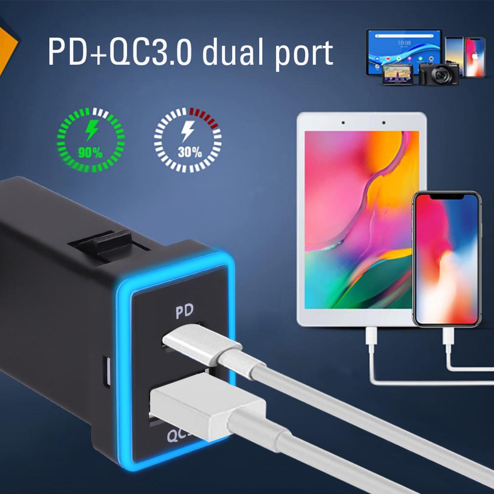 Автомобильное зарядное устройство USB C PD QC3.0 с двумя USB-разъемами для быстрой зарядки, 12 В, адаптер питания для мобильного телефона, розетка для Toyota ZW