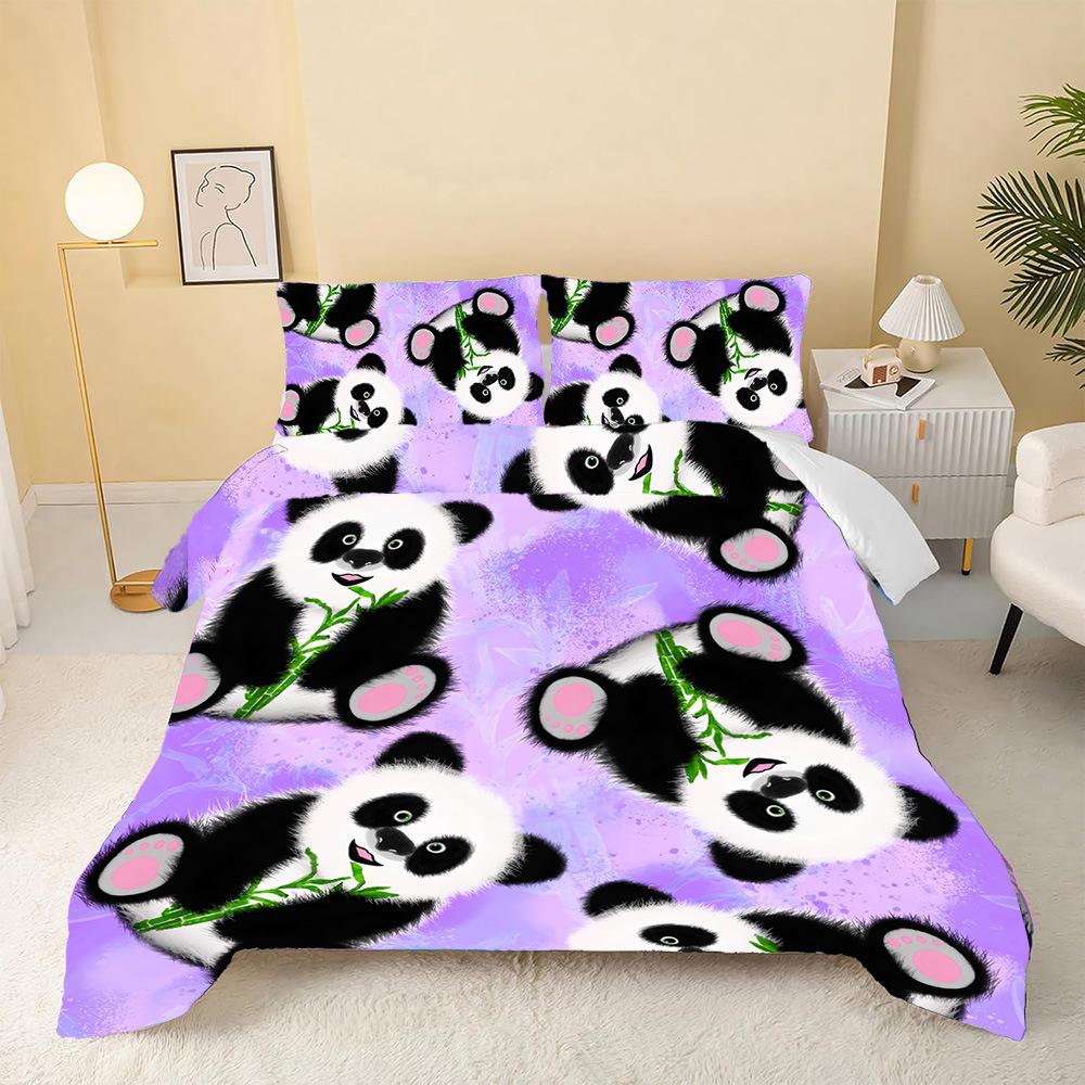 Cartoon Panda Three-Piece 3D Digital Printing Student Dormitory Quilt Cover Manufacturer