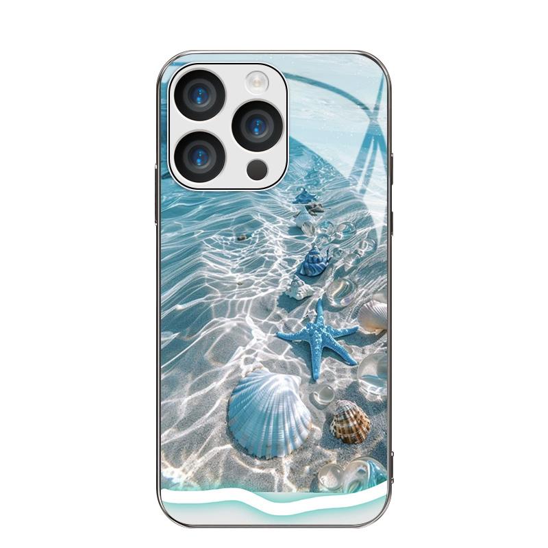 Синий океан серебристый стеклянный чехол для телефона подходит для iPhone 17 16 15 14 13 12 11 Pro Max Plus противоударный и защищающий от падений