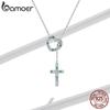 BAMOER 925 Sterling Silver Love & Cross Pendant Necklace for Women Colored Zirconium Lock Chain Choker Plated Platinum Jewelry