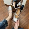 Inner Height Increase Mary Jane Shoes Pearl Soft Sole Soft Leather Shallow Mouth Single Shoes Flat Grandma Shoes