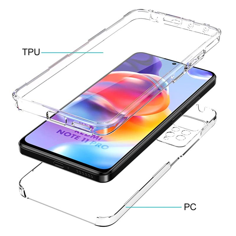 Двойной силиконовый чехол с полным покрытием на 360° для Samsung Galaxy A53 A52S A23 A12 A51 Honor 9X Redmi Note 11 10C iPhone 13 12 11 Pro Max прозрачный мягкий твердый чехол