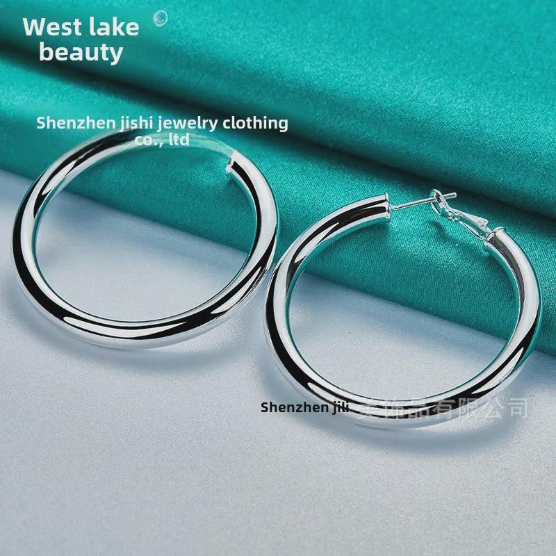 Гладкие серебристые цилиндрические серьги для женщин - West Lake Jewelry
