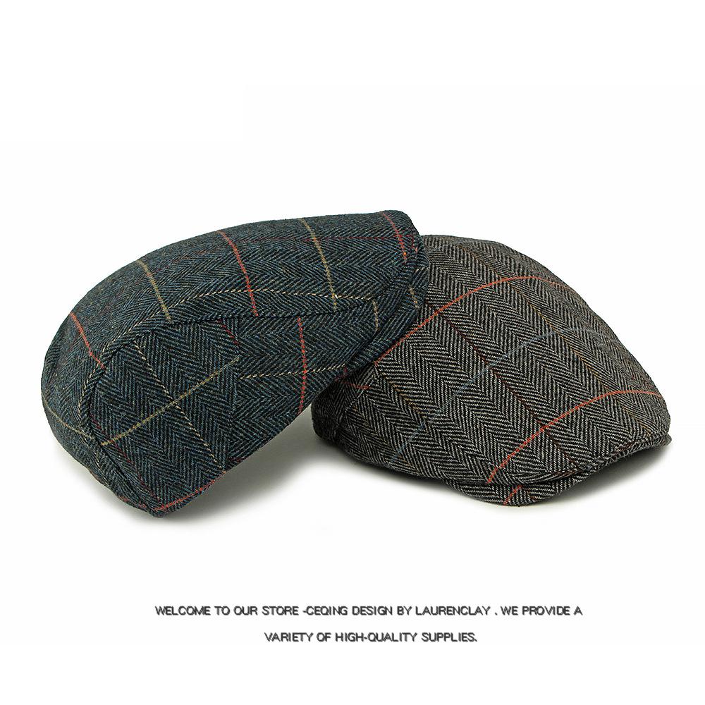 Осенне-зимняя мужская шляпа, шерстяная кепка с козырьком для мужчин среднего возраста, британский винтажный берет в клетку