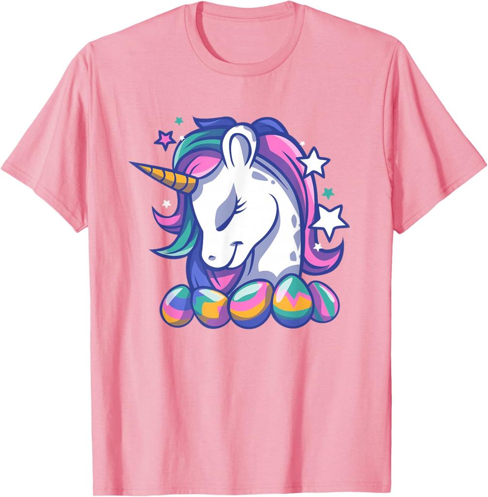 Пасхальный Единорог Радужные Яйца Графическая Футболка Повседневная Хлопковая Футболка с Коротким Рукавом для Праздничного Веселья