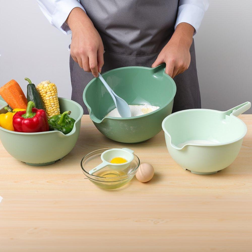 4PCS/Set Comfortable Grip Salad Bowls With Handle Flour Mixing Basin Drip Basin Fruit