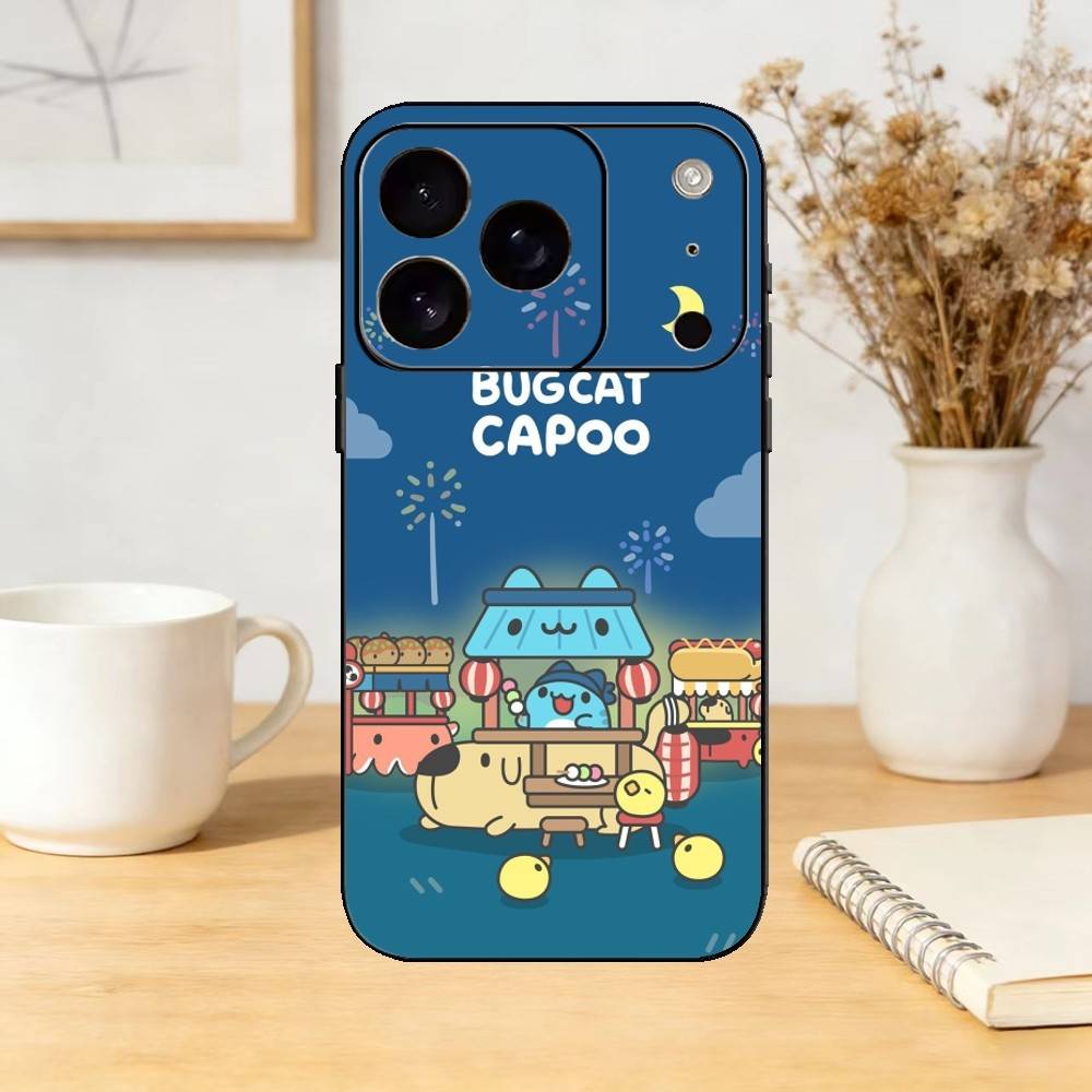 Cartoon Cute Bugcat Capoo Phone Case Silicone black Soft For IPhone 17,16,15,14,13,12,11,SE,Plus Pro Max