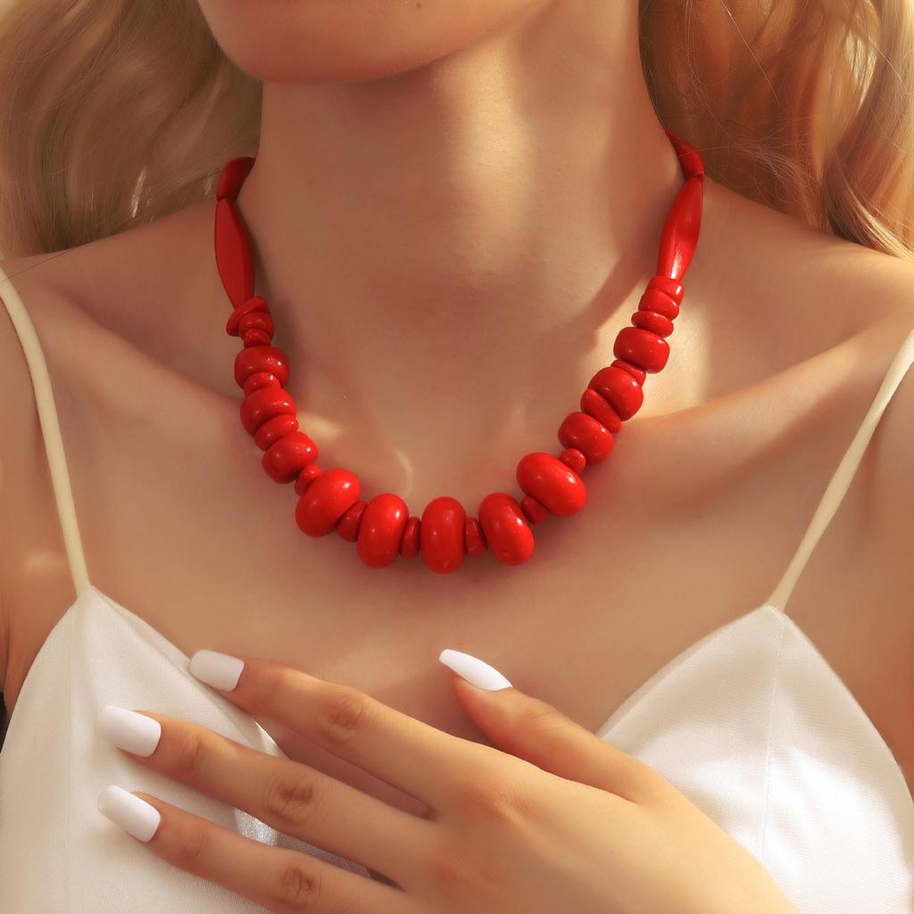 Handmade Multi-Layer Coral Beaded Necklace - Personalized Resin Clavicle Chain