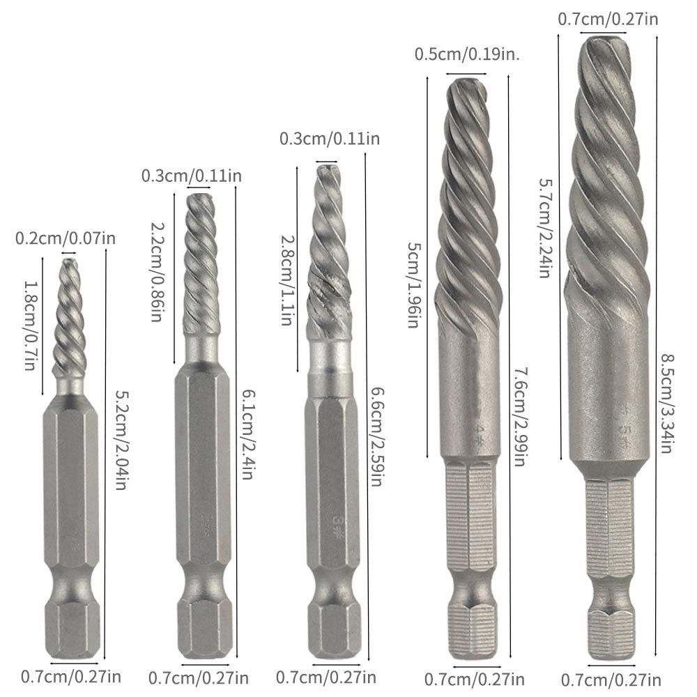 11Pcs Screw Extractor and Left Hand Drill Bits Set Included 5Pcs Screw Extractor, 5Pcs HSS Drill