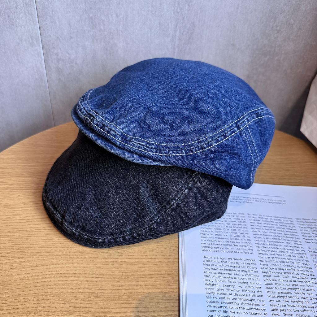 Ретро Цвет Однотонная Джинсовая Кепка Газетчика Винтажная Стирка Солнцезащитная Уличный Стиль Мода
