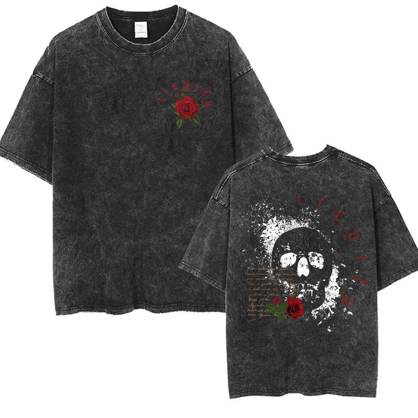 IICYIFY Mens Skull Vintage Washed Tshirts Run Little Mouse Print Short Sleeve Tshirt Yk Unisex Punk Gothic Clothing T Shirt
