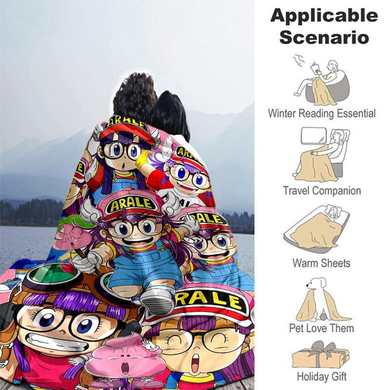 1pc Arale Adventure Friends Flannel Blanket Soft Warm Throw Blanket for Bedroom Living Room Bed Travel Camping Picnic Gift. M072201111