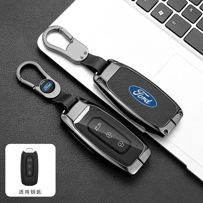 New 2026 Car Sticker For Ford Leather Car Key Cover Shell Fob Holder Protector Case Keychain Accessories For Ford Transit Custom