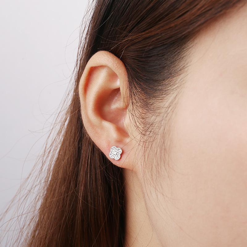 Серьги-гвоздики с цветами и бриллиантами Простые и элегантные Новые модные женские Маленькие и универсальные Японские и корейские свежие