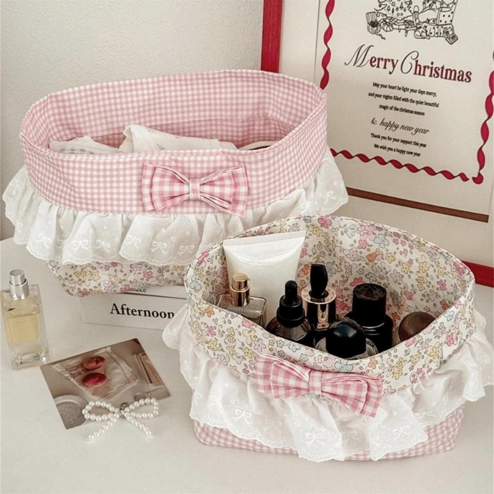 Lace Trim Fabric Storage Basket Portable Desktop Storage Box Bedroom Storage