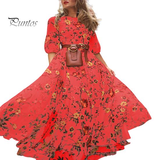 Летнее женское платье с цветочным принтом трапециевидной формы со свободным подолом в винтажном стиле с высокой талией во французском стиле с рукавами три четверти плиссированным круглым вырезом для выпускного коктейля, банкета