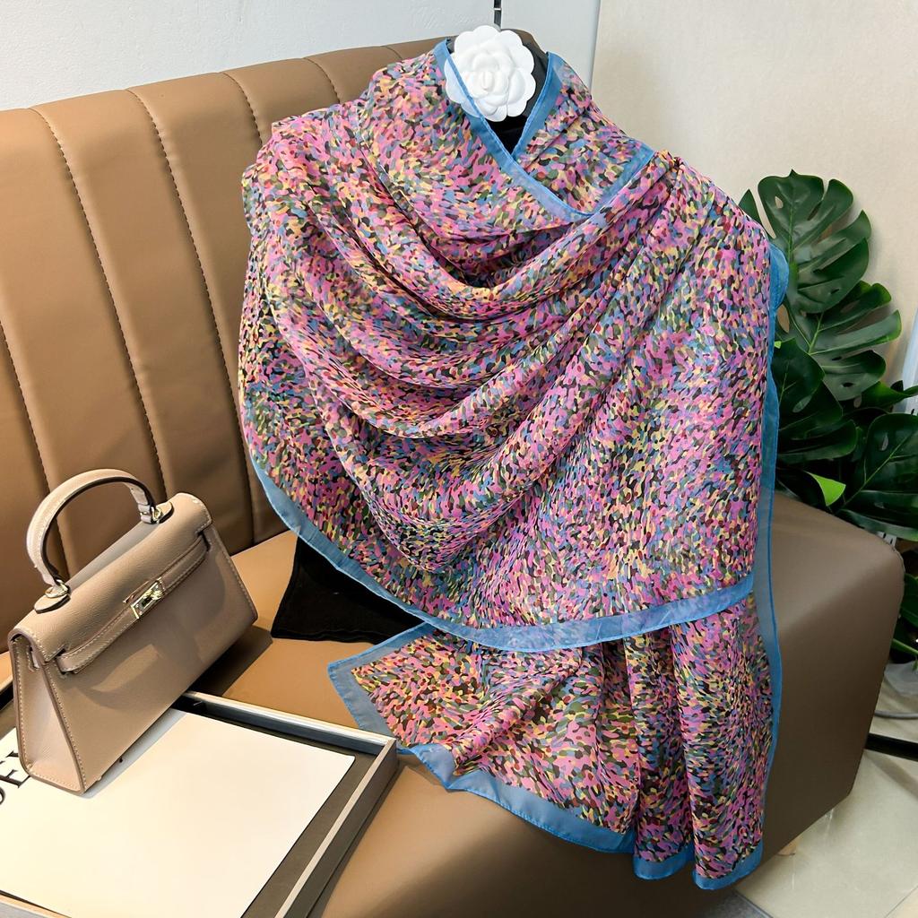 180*135cm Summer Silk Scarf Women Outdoor Shawl Bandanna Foulard Female Beach Fashion Luxury Oversized Shawl Head Hijab Wrap