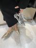 Fashion Patent Leather Women Sandals Gold Silver Pointed Toe Thin Mid Heels Back Strap Summer 2024 New Dress Shoes Woman Size 35-39