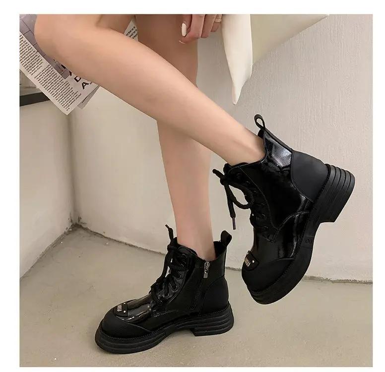 Ботильоны женские 2024 новые женские ботинки зимние туфли с круглым носком на шнуровке женские дизайнерские рыцарские ботинки на платформе женская обувь